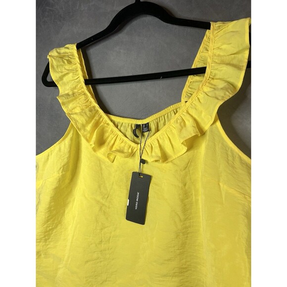 VERO MODA Yellow Top Sleeveless Ruffle Accent Blouse Modal Blend Women Large - Picture 4 of 9